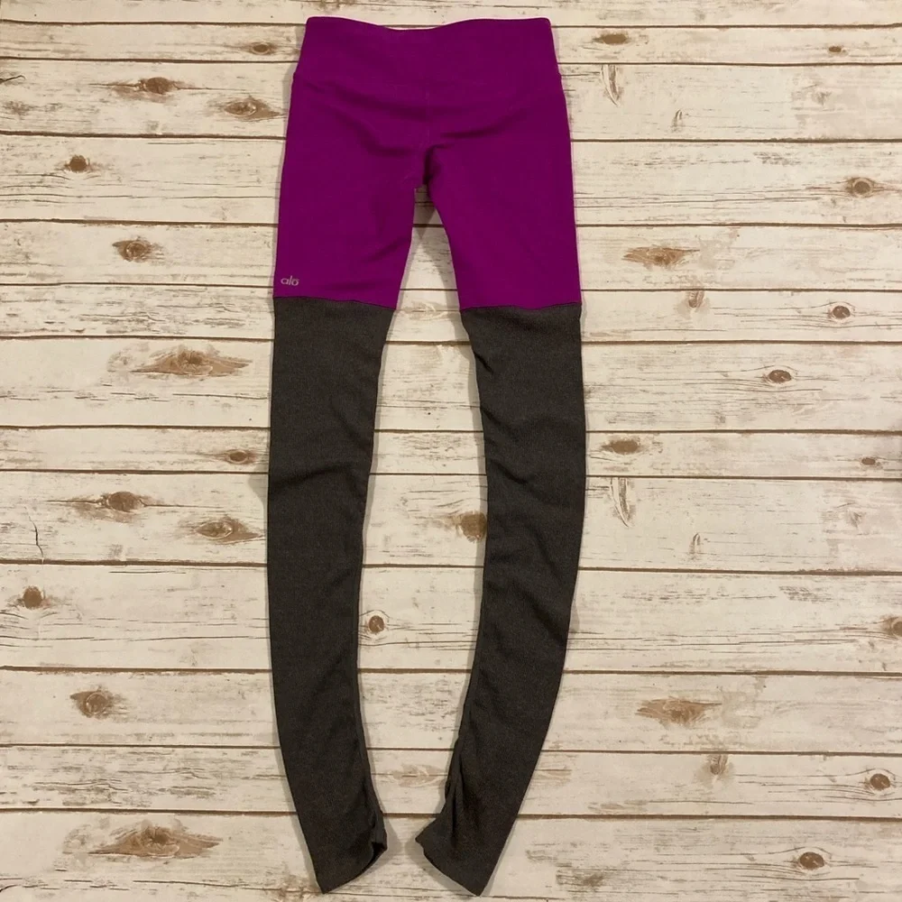 ALO Yoga Goddess Leggings Magenta Gray Ruched Compression M